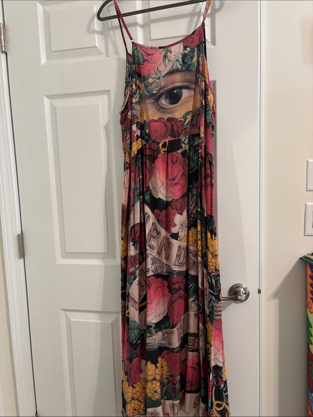 Floral Eye Print Maxi Dress in Pink, Green & Yellow - Picture 2 of 7